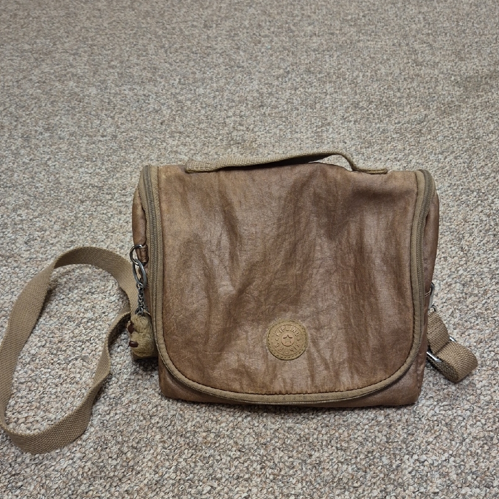 Kipling Kichirou Insulated Metallic Brown Lunch Bag With Crossbody Strap